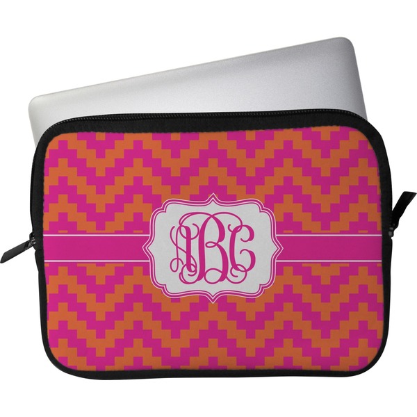 Custom Pink & Orange Chevron Laptop Sleeve / Case - 13" (Personalized)