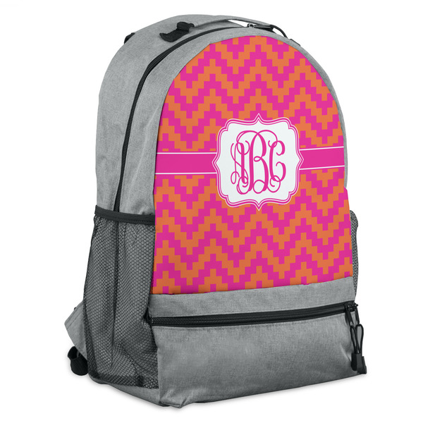 Custom Pink & Orange Chevron Backpack - Grey (Personalized)