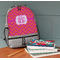 Pink & Orange Chevron Large Backpack - Gray - On Desk