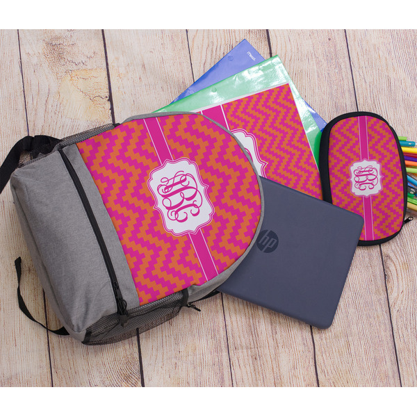 Pink & Orange Chevron Large Backpack - Gray - With Stuff