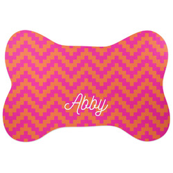Pink & Orange Chevron Bone Shaped Dog Food Mat (Personalized)