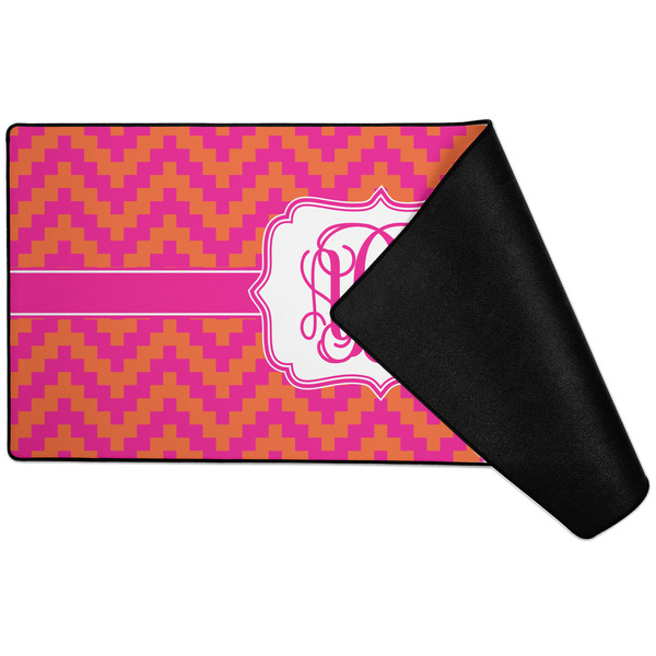 Pink & Orange Chevron Large Gaming Mats - FRONT W/ FOLD