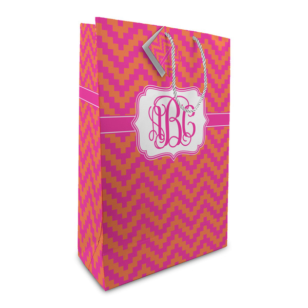 Custom Pink & Orange Chevron Large Gift Bag (Personalized)