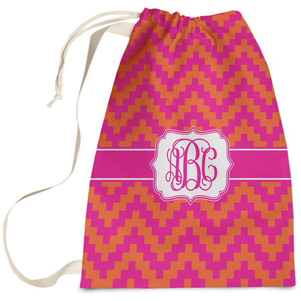 Custom Pink & Orange Chevron Laundry Bag - Large (Personalized)
