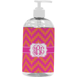 Pink & Orange Chevron Plastic Soap / Lotion Dispenser (16 oz - Large - White) (Personalized)