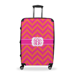 Pink & Orange Chevron Suitcase - 28" Large - Checked w/ Monogram