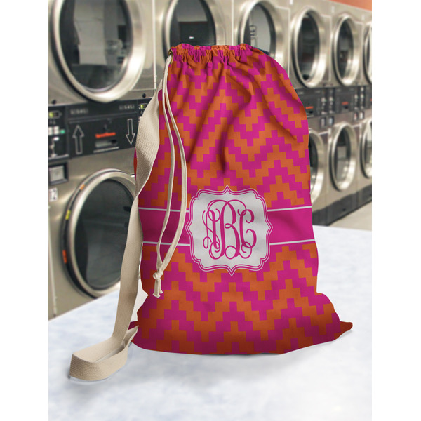 Pink & Orange Chevron Laundry Bag in Laundromat