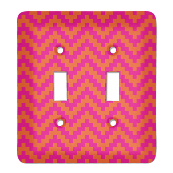 Custom Pink & Orange Chevron Light Switch Cover (2 Toggle Plate)