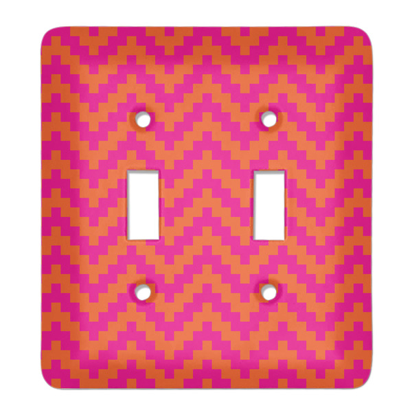 Custom Pink & Orange Chevron Light Switch Cover (2 Toggle Plate)