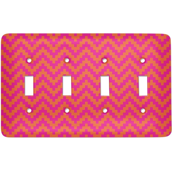 Custom Pink & Orange Chevron Light Switch Cover (4 Toggle Plate)