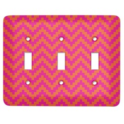 Pink & Orange Chevron Light Switch Cover (3 Toggle Plate)