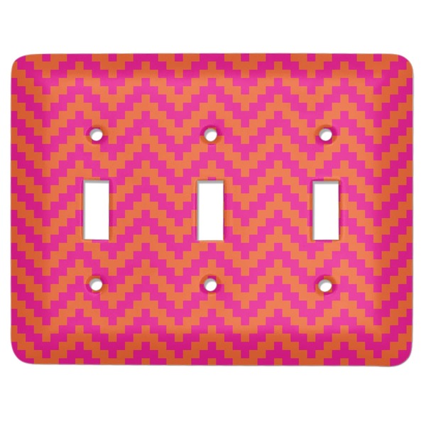 Custom Pink & Orange Chevron Light Switch Cover (3 Toggle Plate)