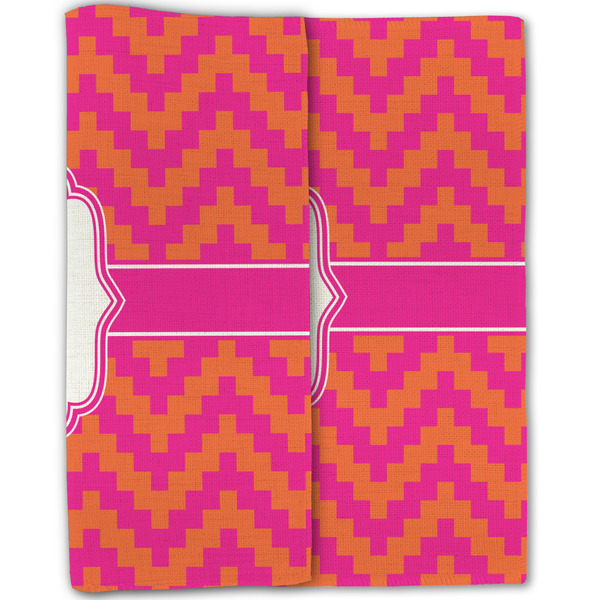Pink & Orange Chevron Linen Placemat - Folded Half (double sided)