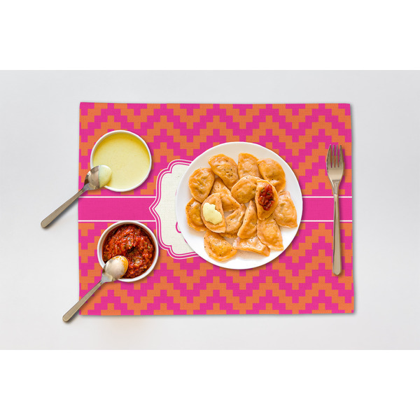 Pink & Orange Chevron Linen Placemat - Lifestyle (single)