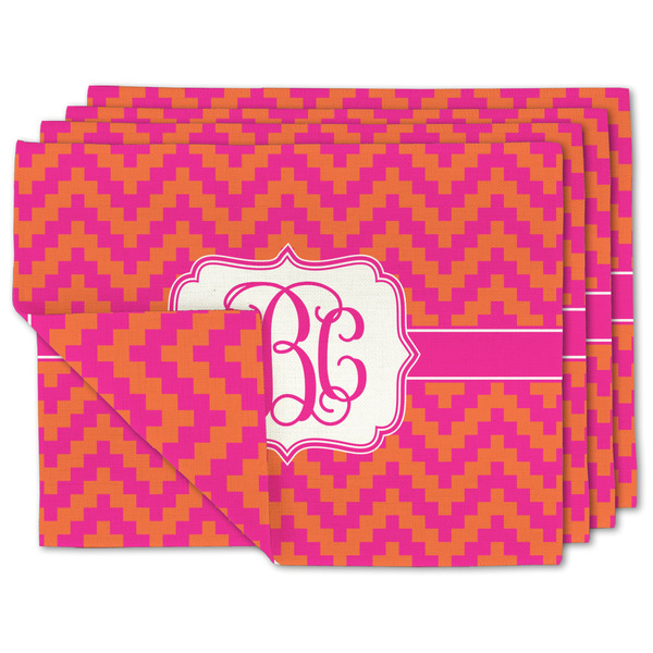 Custom Pink & Orange Chevron Linen Placemat w/ Monogram