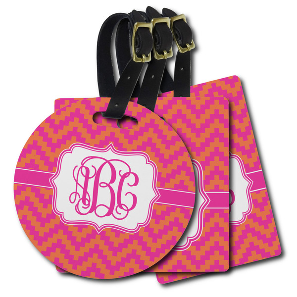 Custom Pink & Orange Chevron Plastic Luggage Tag (Personalized)