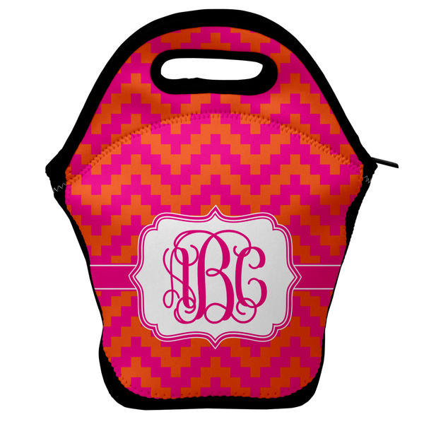 Custom Pink & Orange Chevron Lunch Bag w/ Monogram