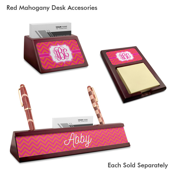 Pink & Orange Chevron Mahogany Desk Accessories