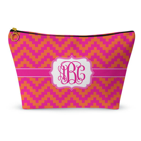 Custom Pink & Orange Chevron Makeup Bag (Personalized)