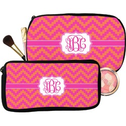 Pink & Orange Chevron Makeup / Cosmetic Bag (Personalized)