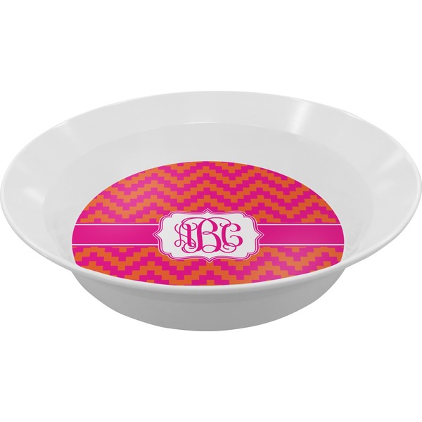 Custom Pink & Orange Chevron Melamine Bowl (Personalized)