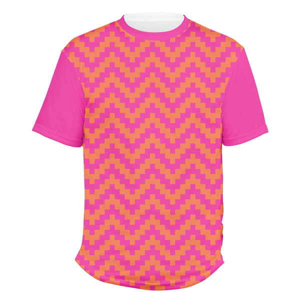 Custom Pink & Orange Chevron Men's Crew T-Shirt - 3X Large