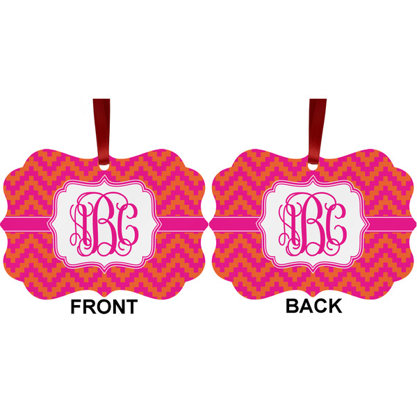 Pink & Orange Chevron Metal Benilux Ornament - Front and Back (APPROVAL)