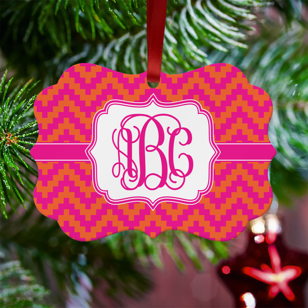 Pink & Orange Chevron Metal Benilux Ornament - Lifestyle