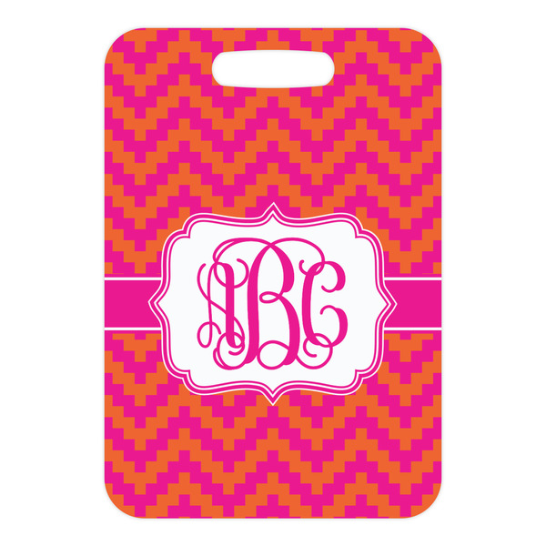 Pink & Orange Chevron Metal Luggage Tag - Front Without Strap
