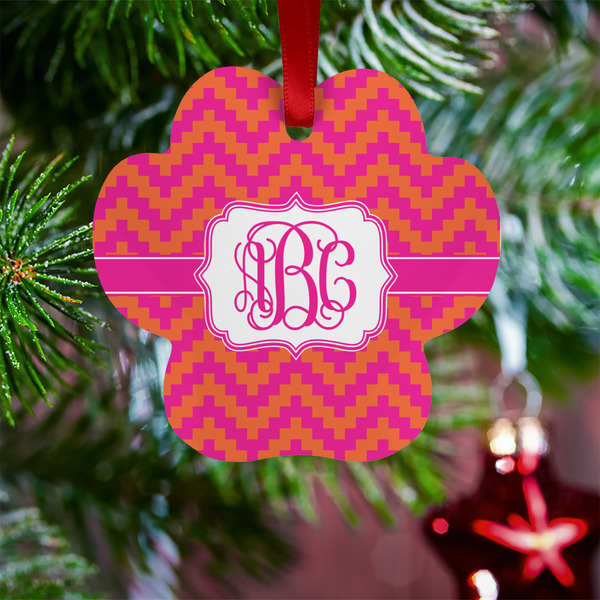 Pink & Orange Chevron Metal Paw Ornament - Lifestyle