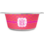Pink & Orange Chevron Stainless Steel Dog Bowl - Small (Personalized)