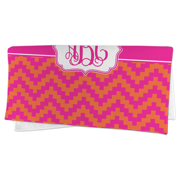 Pink & Orange Chevron Microfiber Dish Rag - FOLDED (half)