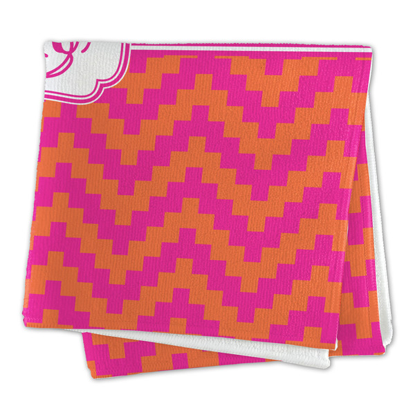Pink & Orange Chevron Microfiber Dish Rag - FOLDED (square)