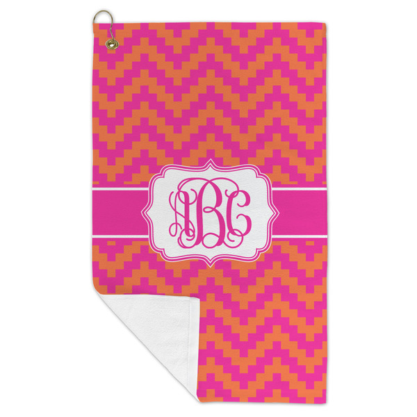 Pink & Orange Chevron Microfiber Golf Towels - FOLD
