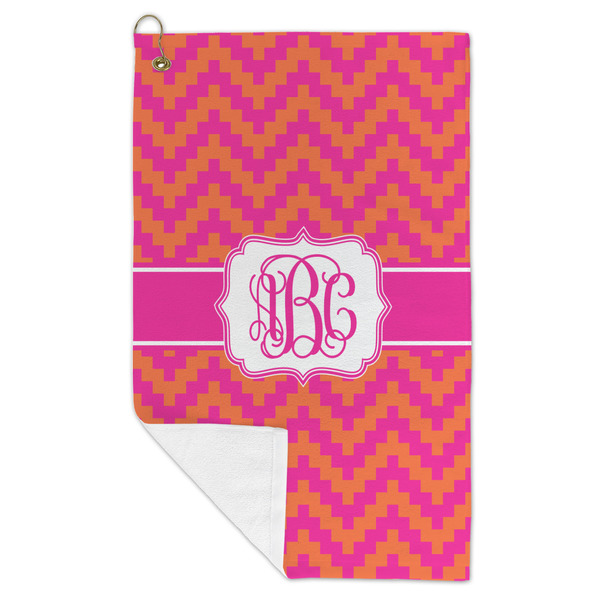 Pink & Orange Chevron Microfiber Golf Towels - FOLD