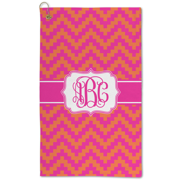 Custom Pink & Orange Chevron Microfiber Golf Towel - Large (Personalized)