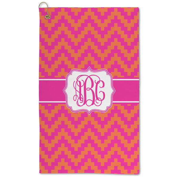 Custom Pink & Orange Chevron Microfiber Golf Towel (Personalized)