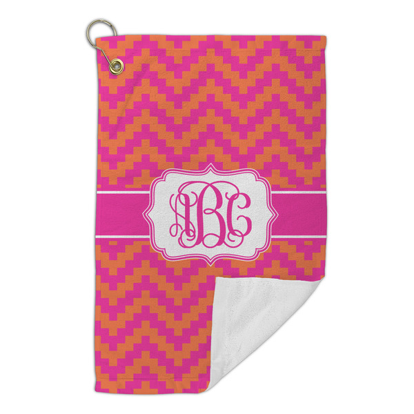 Pink & Orange Chevron Microfiber Golf Towels Small - FRONT FOLDED