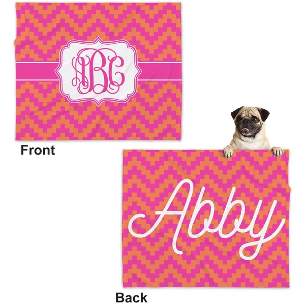 Pink & Orange Chevron Microfleece Dog Blanket - Large- Front & Back