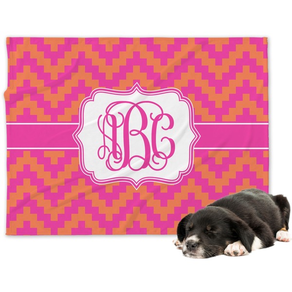 Custom Pink & Orange Chevron Dog Blanket - Regular (Personalized)