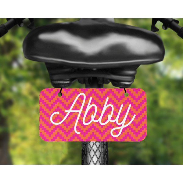 Pink & Orange Chevron Mini License Plate on Bicycle - LIFESTYLE Two holes