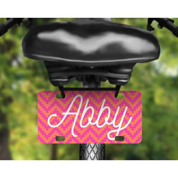 Pink & Orange Chevron Mini License Plate on Bicycle
