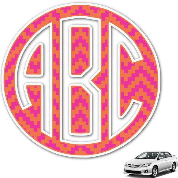 Custom Pink & Orange Chevron Monogram Car Decal (Personalized)