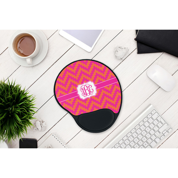 Pink & Orange Chevron Mouse Pad with Wrist Rest - LIFESYTLE 1