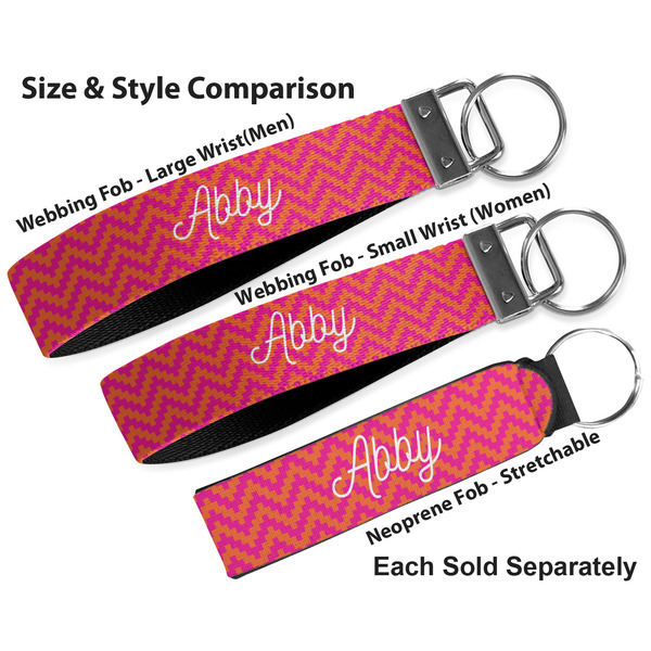 Pink & Orange Chevron Multiple Key Ring comparison sizes