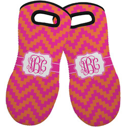 Pink & Orange Chevron Neoprene Oven Mitts - Set of 2 w/ Monogram