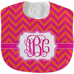 Pink & Orange Chevron Velour Baby Bib w/ Monogram