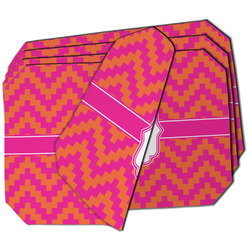 Pink & Orange Chevron Dining Table Mat - Octagon - Set of 4 (Double-SIded) w/ Monogram