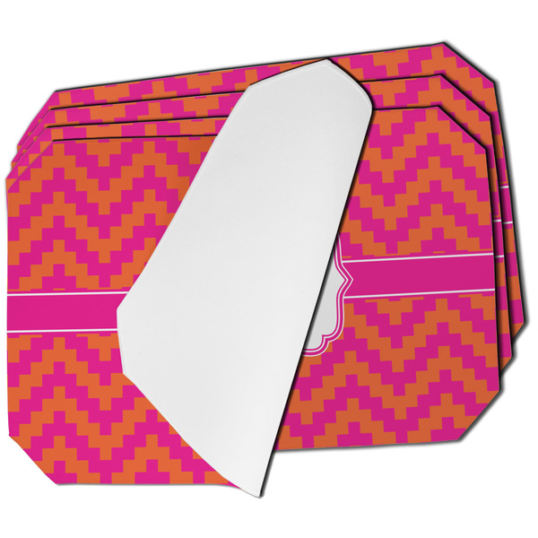 Custom Pink & Orange Chevron Dining Table Mat - Octagon - Set of 4 (Single-Sided) w/ Monogram