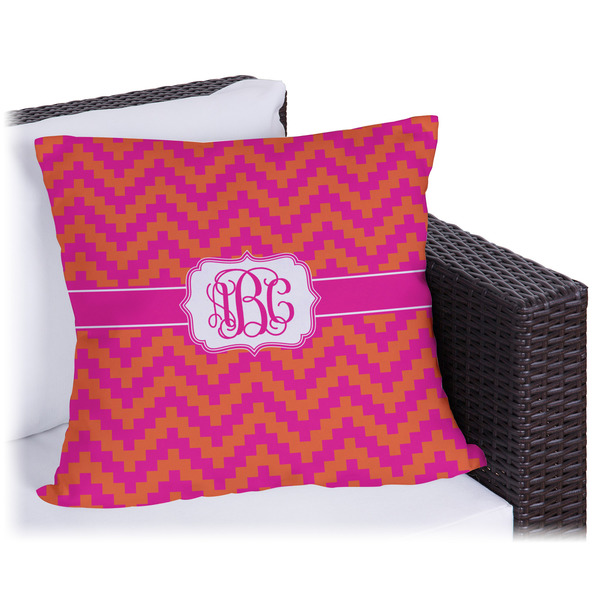 Custom Pink & Orange Chevron Outdoor Pillow (Personalized)